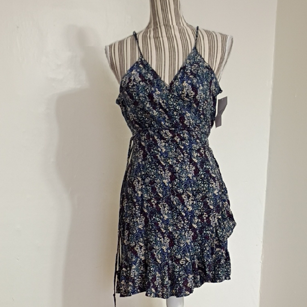 Intimately Free People My Love Purple Floral Mini Ruffle Wrap Dress Size L NWT